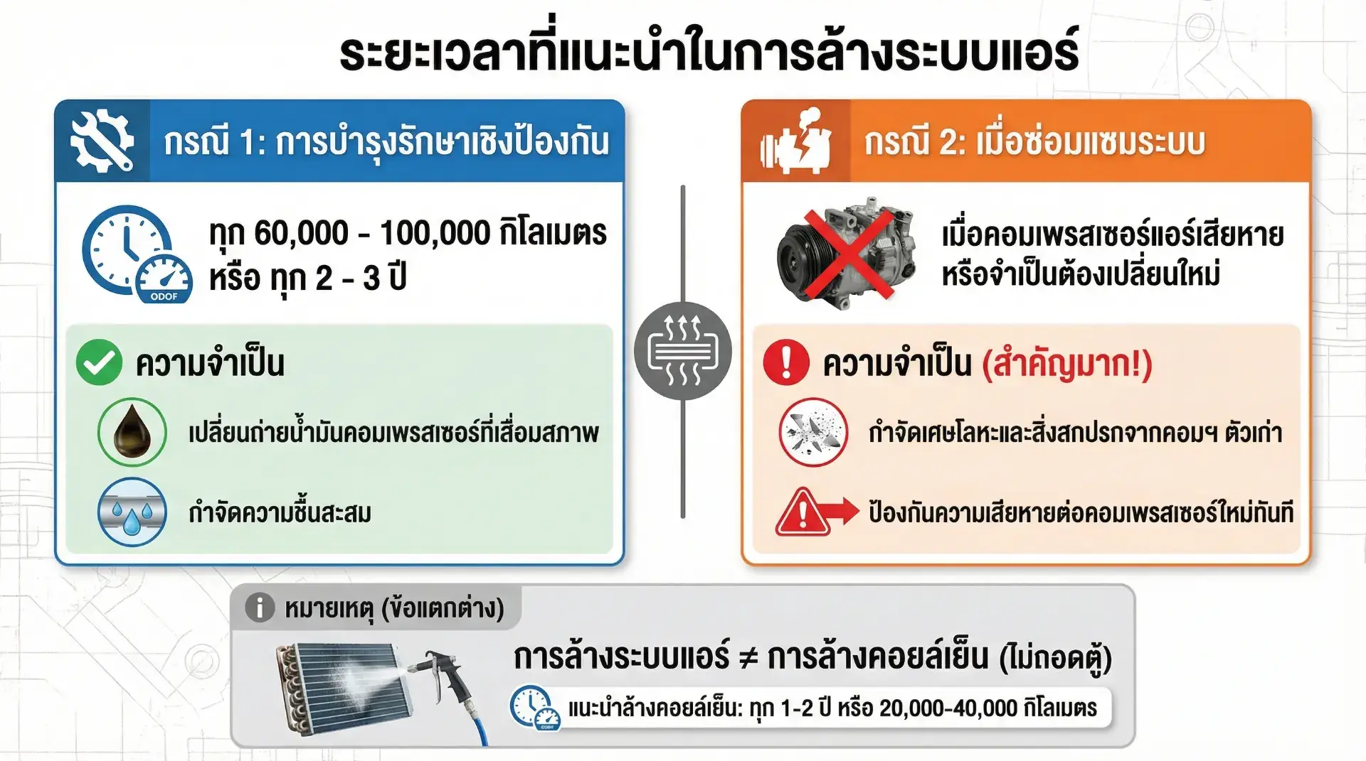 Infographic 60,000 kilometers with a maintenance reminder icon for the air conditioning system